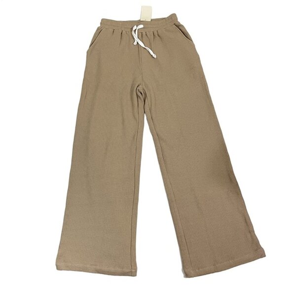 By Billie pants women's L/XL tan waffle knit sweat pants loose fit NWT - Picture 1 of 5